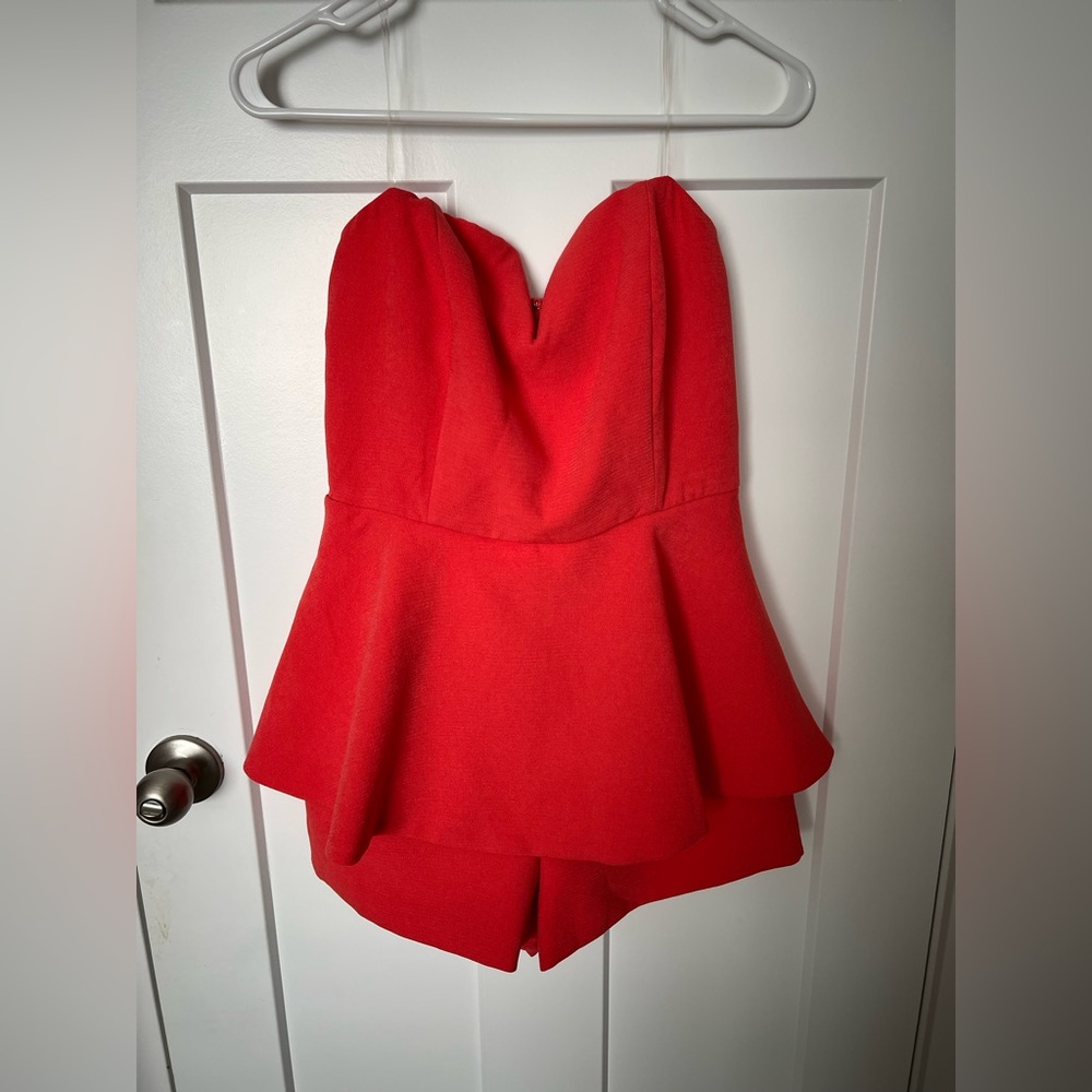 VICI Strapless Red-Orange Peplum Romper - NWOT